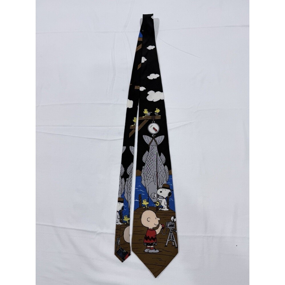 Vintage Peanuts Snoopy Fishing Tie And Friends World Greatest Fisherman Silk